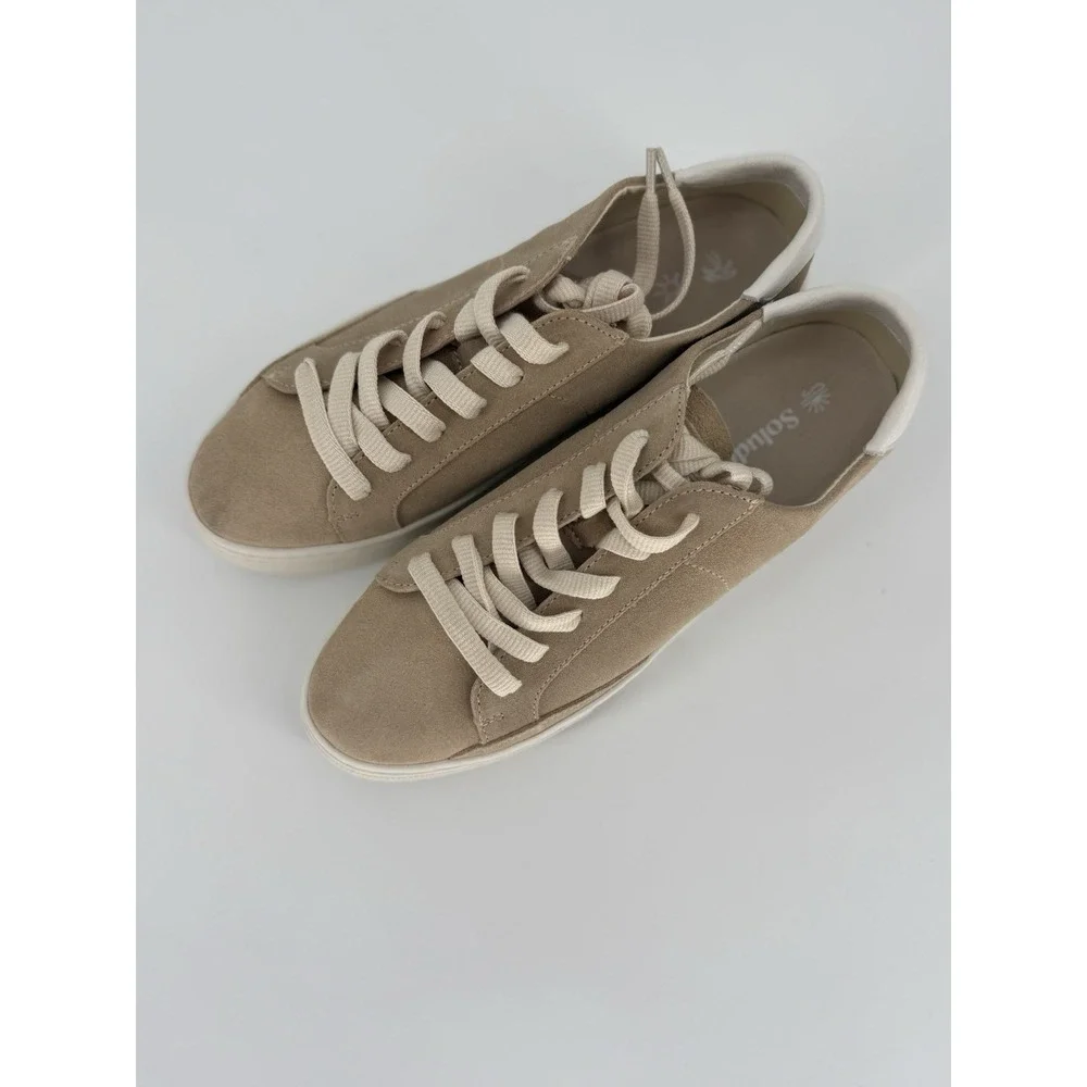 Soludos Sneakers Women's Ibiza Leather Lace Up Beige Tan Suede Coastal Shoes 8